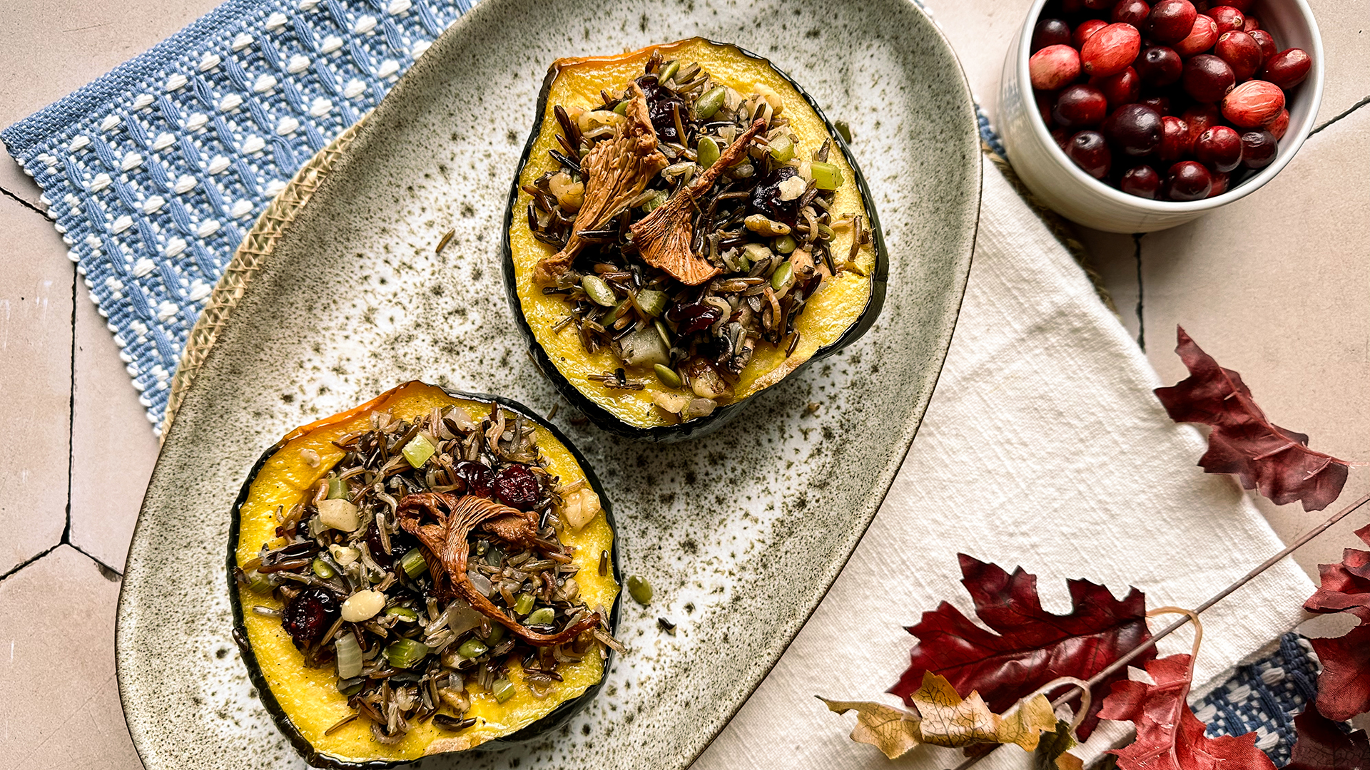 Wild Rice Stuffing and Acorn Squash Boats