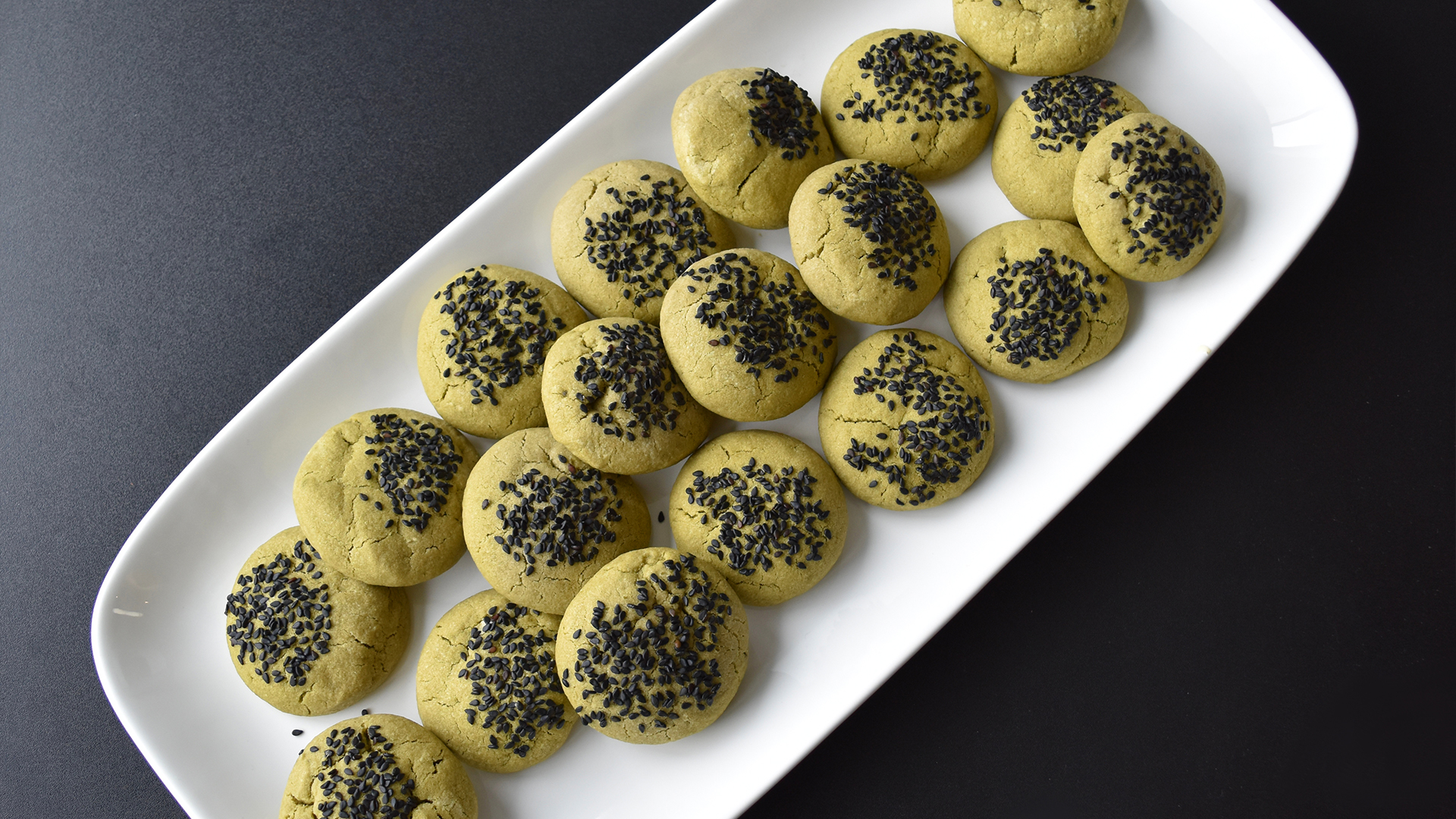 Matcha green tea shortbread cookies with sesame seeds