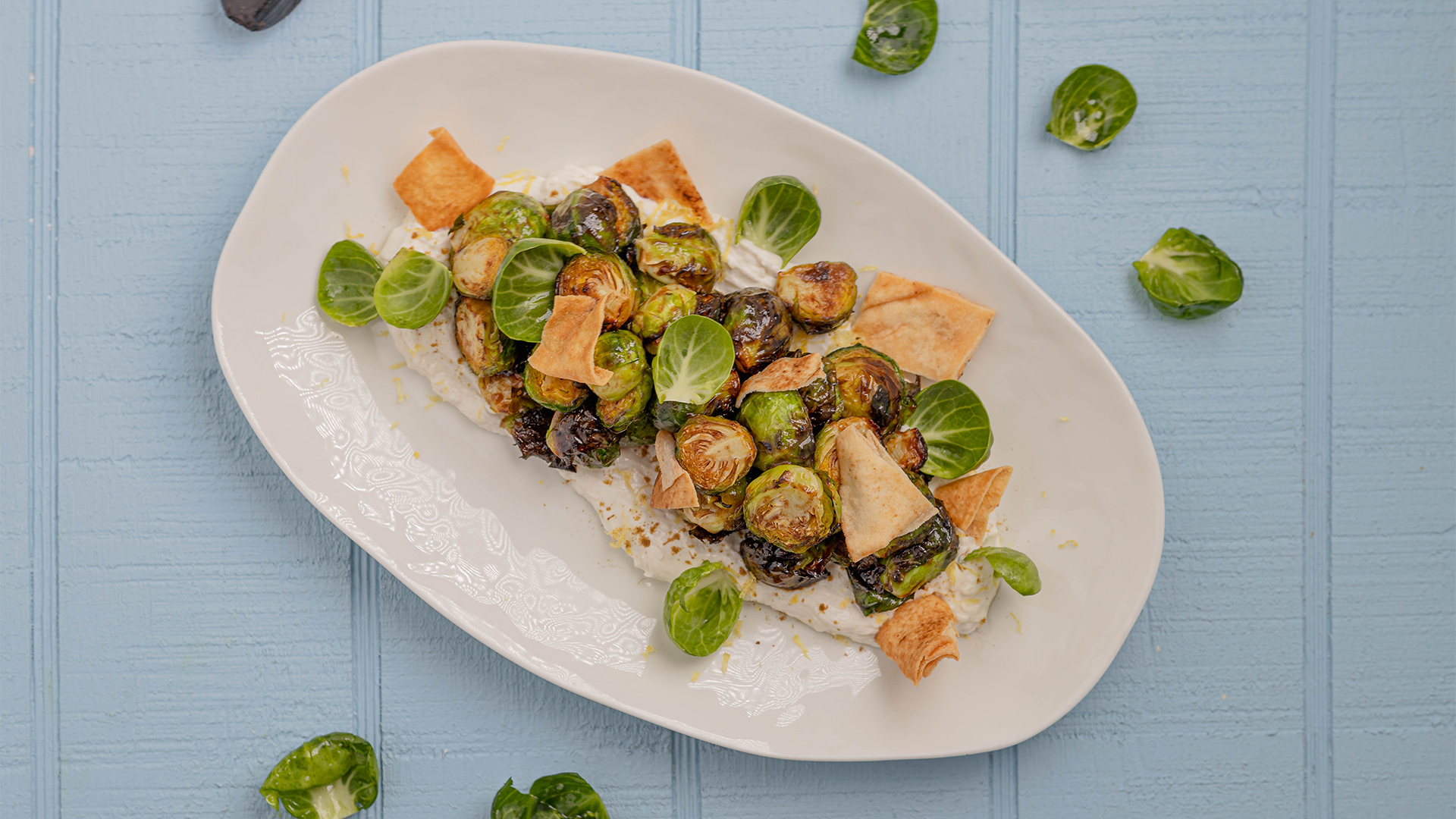 Brussels sprouts with black garlic and labneh