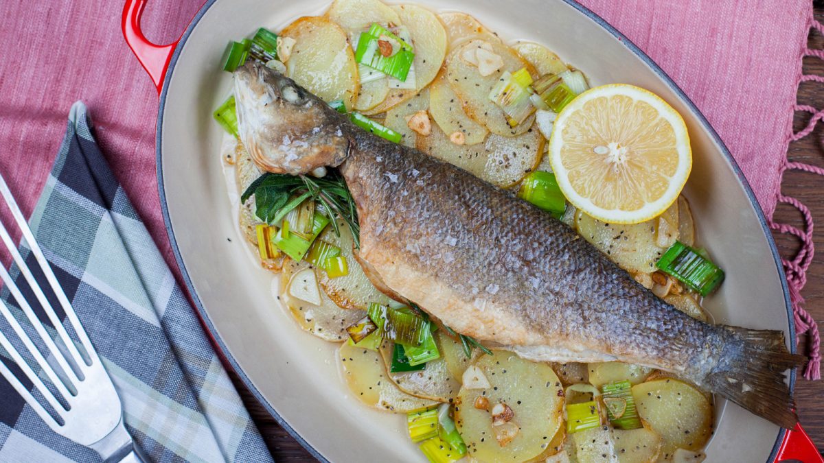 Baked sea bass with potatoes