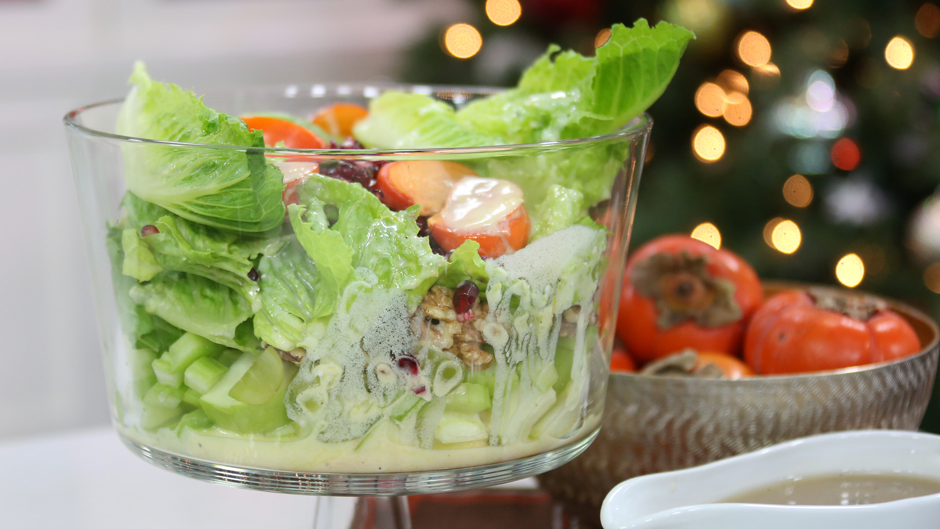 Festive layered waldorf salad