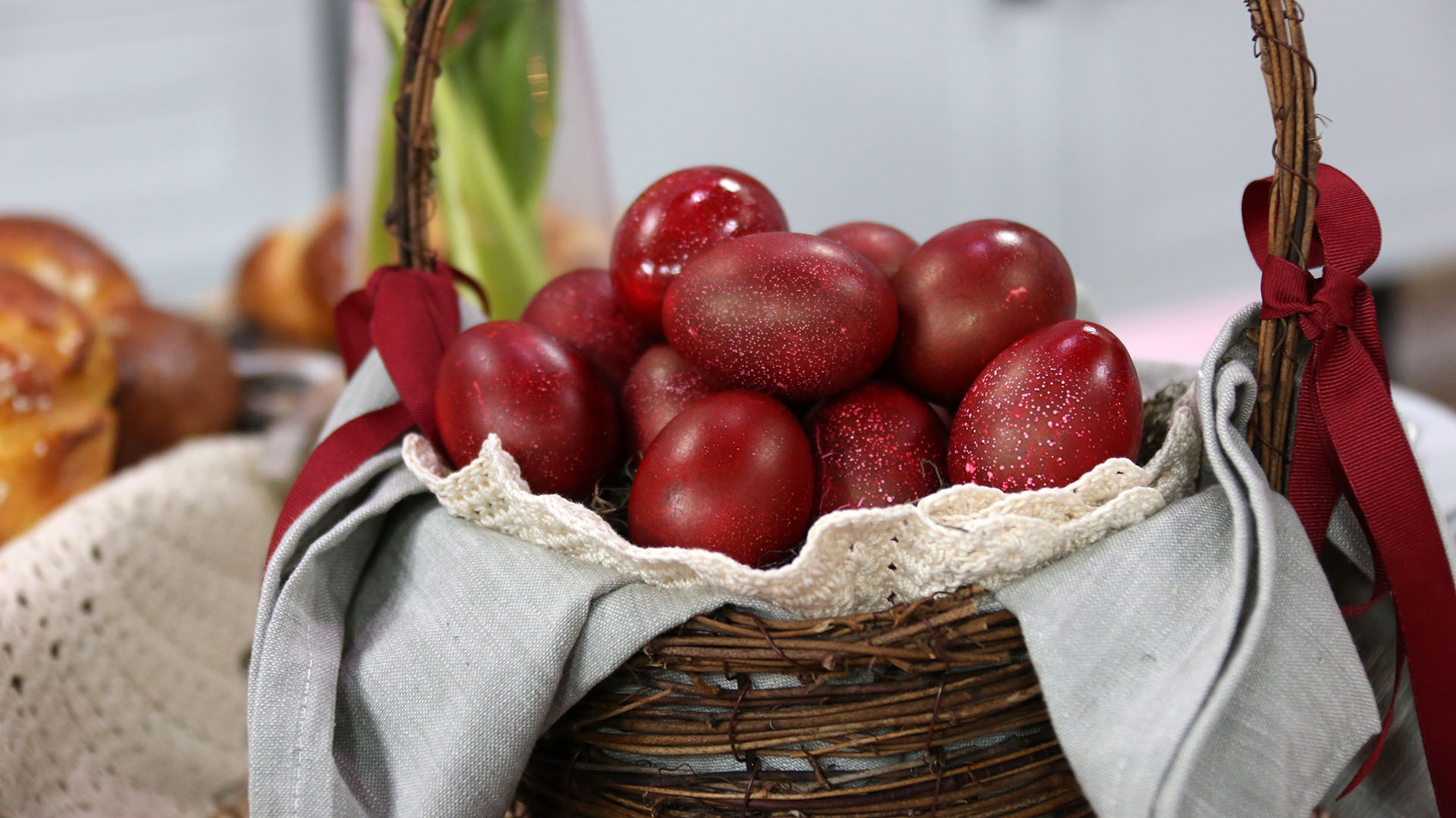 Red-dyed Orthodox Easter eggs